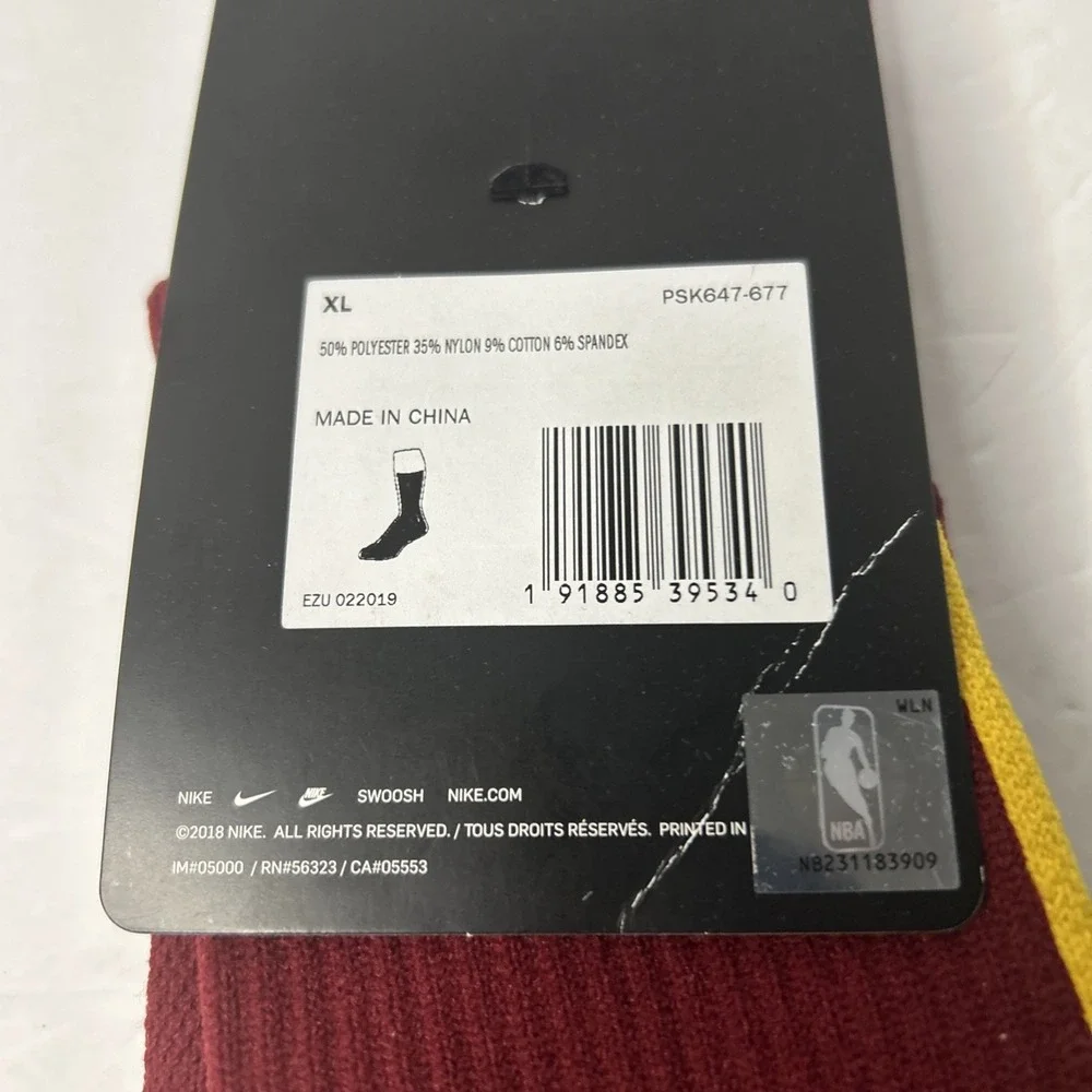 New Nike NBA Authentics Long Socks Size XL (12-15) Burgundy/Yellow PSK647-677